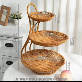 3-Tier Handmade Rattan Fruit Rack – Brown Multi-Layer Storage Stand kitchen organizer Kitchen Counter & Beverage Station Organizers
