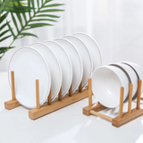 8 Slot Bamboo Plate Rack Holder for Dish Drying or Display