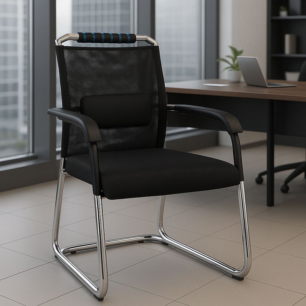 8003-3 Mesh Visitor Office Chair Padded Seat with Chrome Frame & Back Support