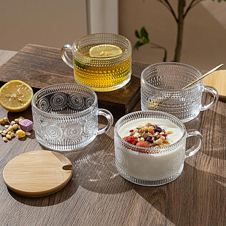 370ml Capacity Vintage Glass Transparent Mug with Bamboo Lid & Golden Spoon Coffee Cereal Fruits- Furaha Finds Kenya