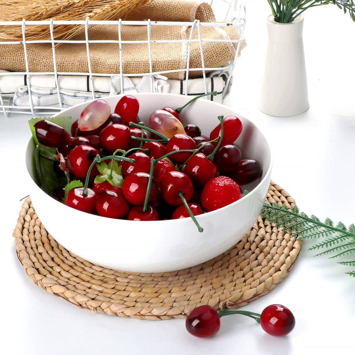 9 inch White Ceramic Round Dessert  Salad Serving Bowl One Piece High Quality Serveware