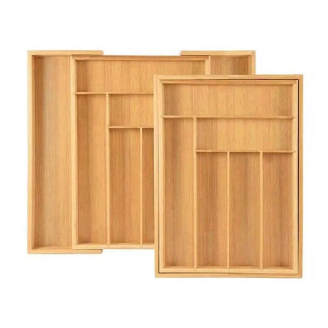 Expandable Bamboo Cutlery Drawer Organizer – 8 Grids, Adjustable 32.5cm–50cm- Furaha Finds Kenya