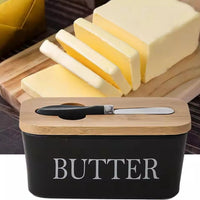 Ceramic Butter Dish with Bamboo Lid and Butter Knife - 600ml Kitchen & Dining Butter Dishes