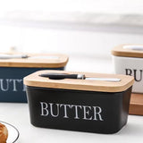 Ceramic Butter Dish with Bamboo Lid and Butter Knife - 600ml
