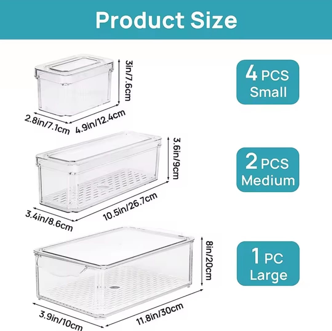 7-Piece Stackable Acrylic Fridge Organizer Set with Lids – BPA-Free, Clear Storage Bins