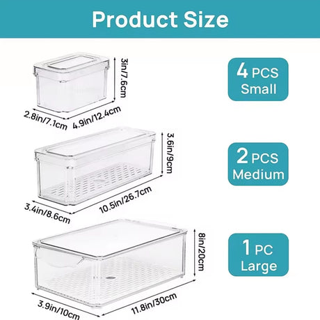 7-Piece Stackable Acrylic Fridge Organizer Set with Lids – BPA-Free, Clear Storage Bins