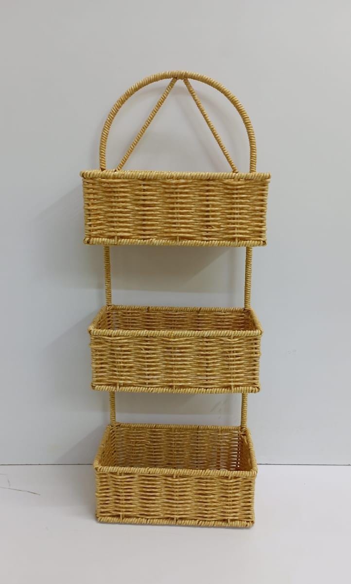 3-Layer Rattan Shower Caddy – Handwoven Water-Resistant Bathroom Organizer