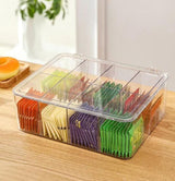 Acrylic Tea Bag and Coffee Organizer – 8-Compartment Stackable Box with Removable Dividers