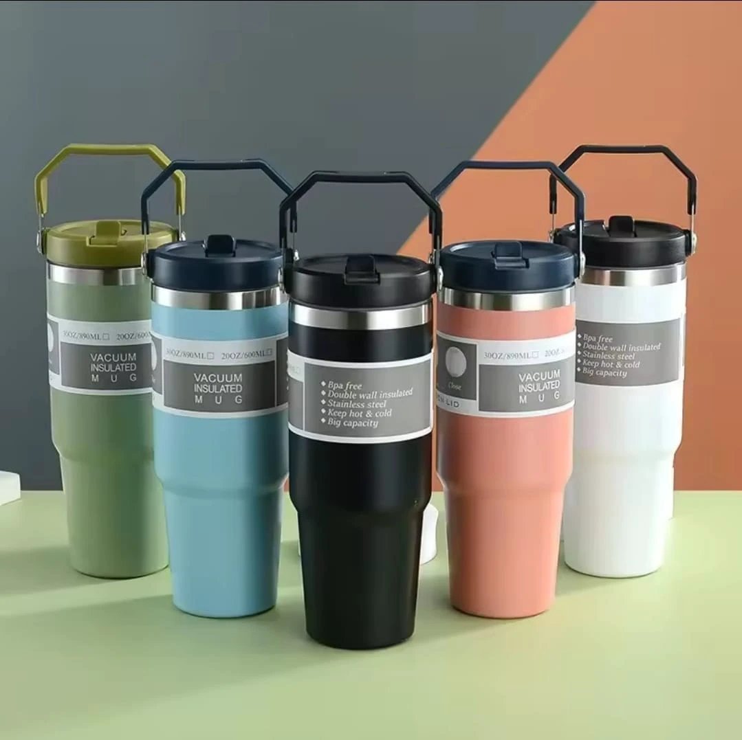 890ml Thermal Coffee Cup with Handle Double Layer Vacuum Flask & Travel Mug Thermoses