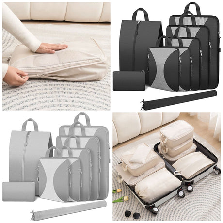 8pcs Travel Compression Packing Cubes Space Saving Luggage Organizers