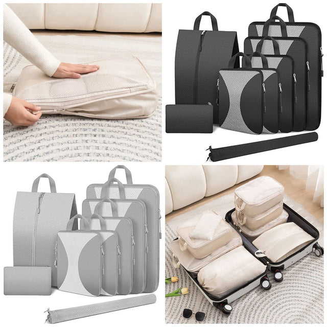 8pcs Travel Compression Packing Cubes Space Saving Luggage Organizers