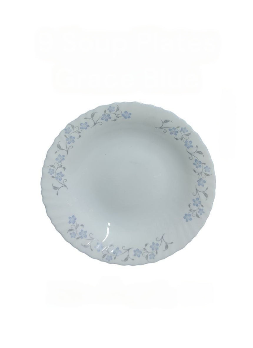 9 Inch Classique Grace Blue Glass Soup Plates 6 Sets (36 Pieces)