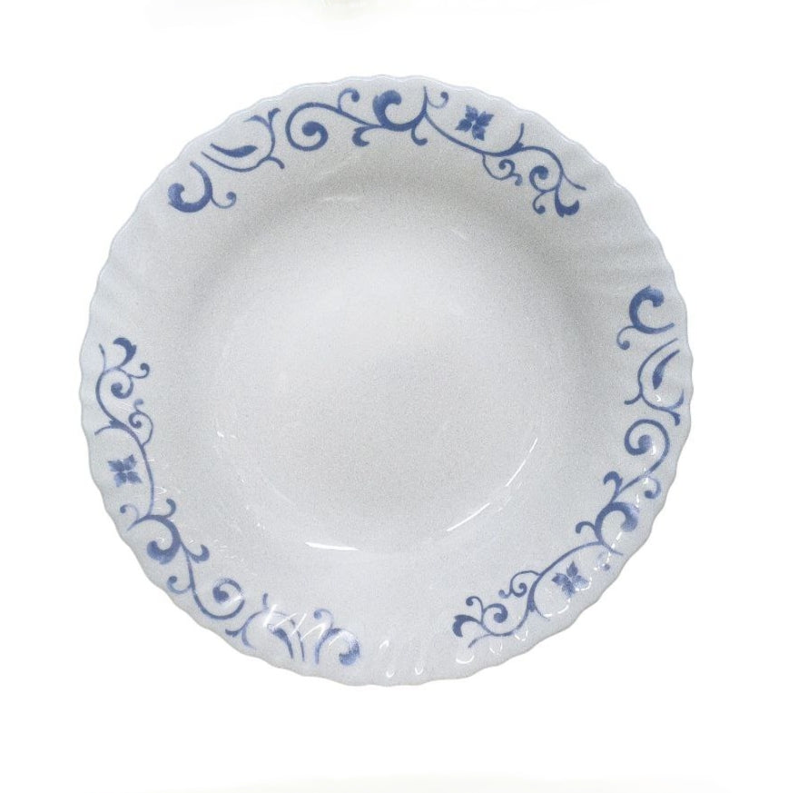 9 Inch Classique Swirls Blue Glass Soup Plates 6 Sets (36 Pieces)