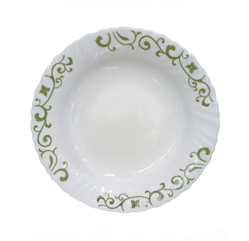 9 Inch Classique Swirls Green Glass Soup Plates 6 Sets (36 Pieces)