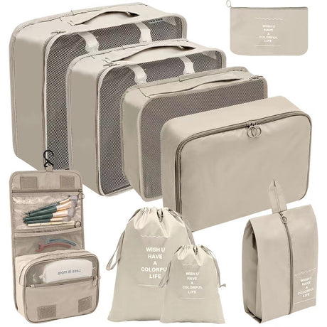 9-Piece Travel Luggage Organizer Set – Packing Cubes & Bags for Suitcase (Multiple Colours)