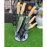 9 Piece Wooden Kitchen Knife Set with Stainless Steel Blades and Accessories Knive set Knife Blocks & Holders
