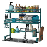 90cm Double Sink Double Layer Dish Rack Space Saving Kitchen Organizer for Plates, Utensils, and Dishes