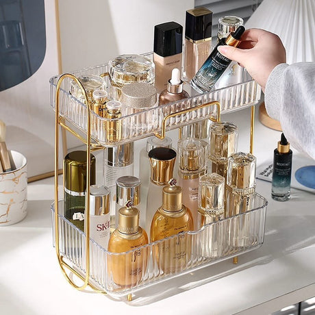 Acrylic Double Layer Cosmetic Organizer with Large Capacity for Makeup, Toiletries, and Snacks