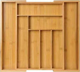 Multifunctional Big Bamboo Expandable Wooden Cutlery Drawer Organizer-Furaha Finds