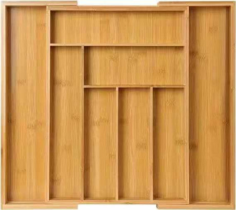 Multifunctional Big Bamboo Expandable Wooden Cutlery Drawer Organizer-Furaha Finds