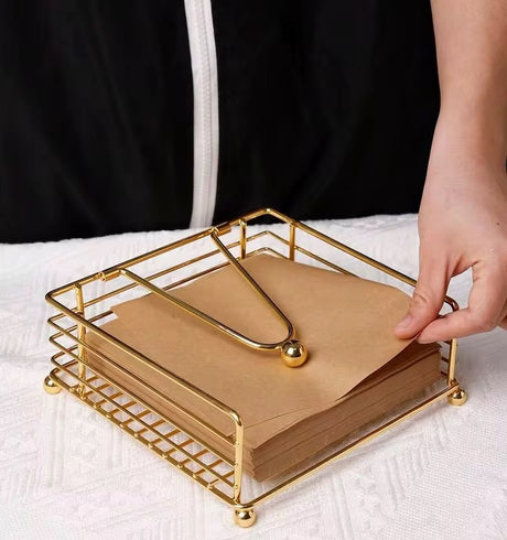 Metallic Serviette Holder with Weighted Arm – Black & Gold Napkin Dispenser- Furaha Finds Kenya