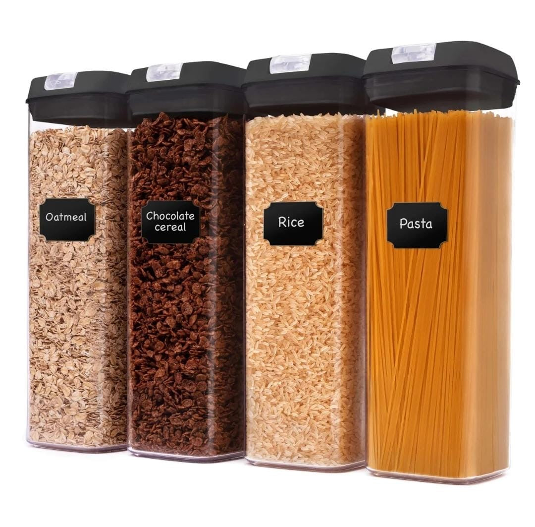 4-Piece Acrylic Food Container Set – 1.9L Airtight Pantry Storage with Labels- Furaha Finds Kenya