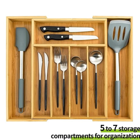 Expandable Bamboo Drawer Cutlery Organizer | Eco Friendly Bamboo Flatware & Silverware Tray | Adjustable Kitchen Utensil Organizer- Furaha Finds Kenya