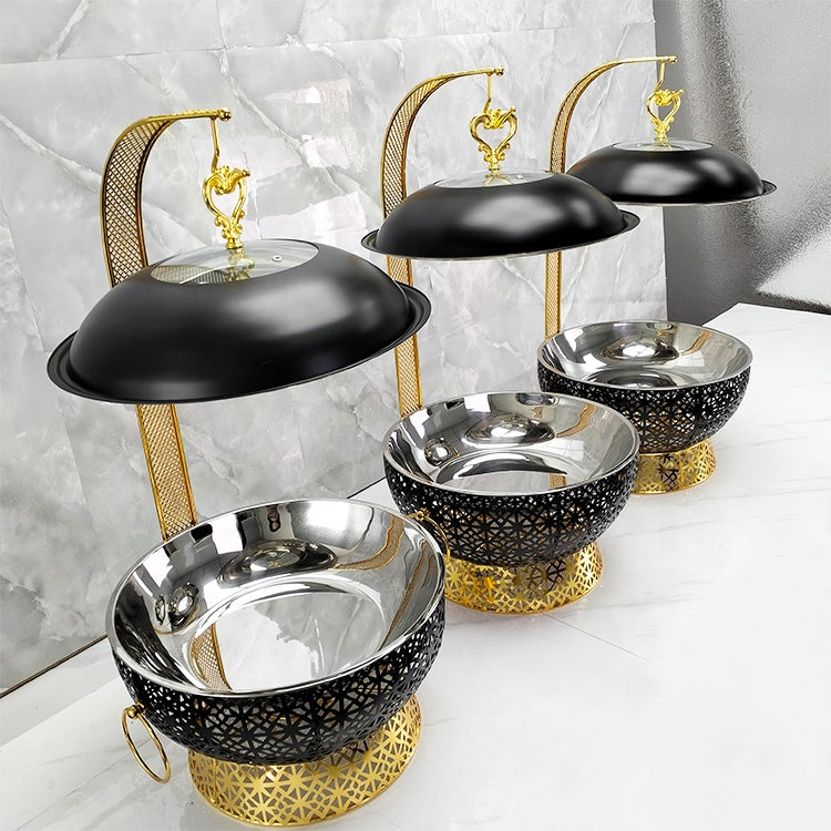 Black Stainless Steel Chaffing Dish – 8L Food Warmer with Hanging Lid