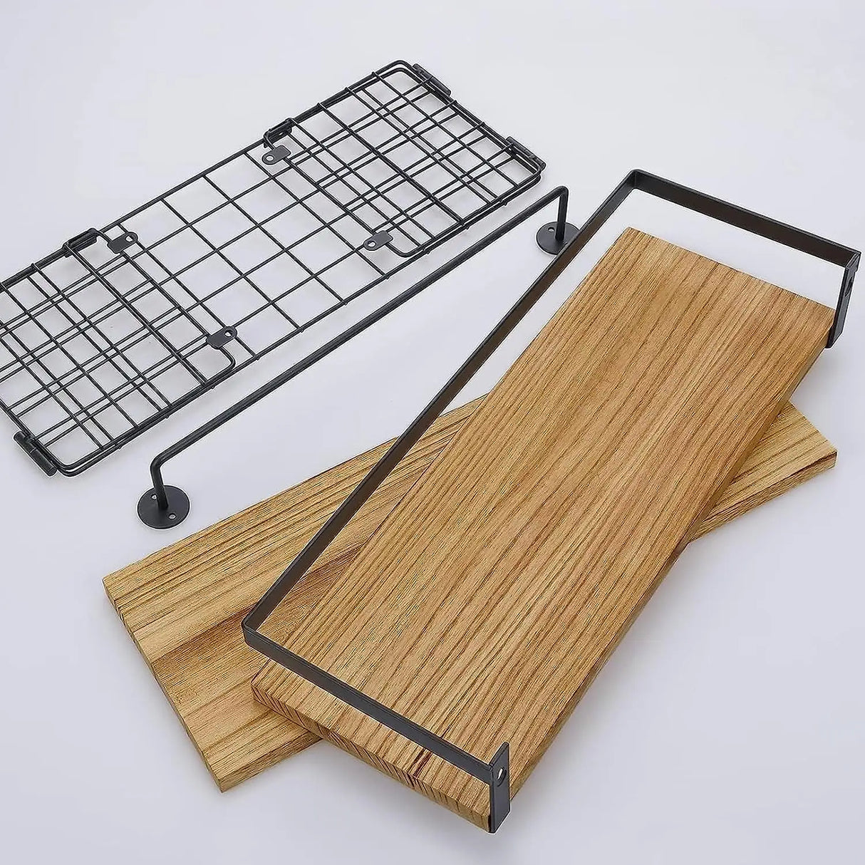 Set of 3 Rustic Wall Mounted Floating Shelves with Towel Rack- Furaha Finds Kenya