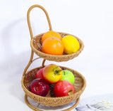 3-Tier Handmade Rattan Fruit Rack – Brown Multi-Layer Storage Stand