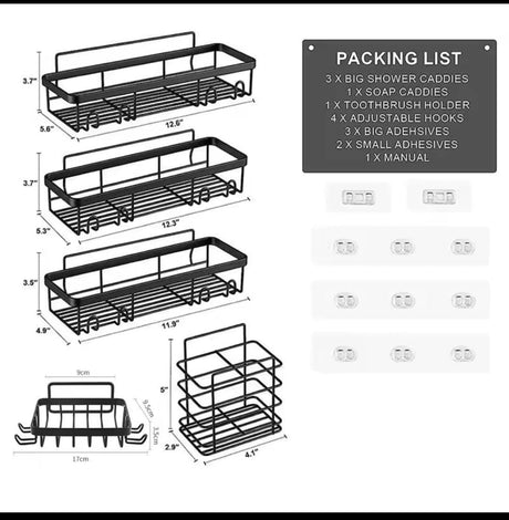 5-Piece Rustproof Shower Caddy Set – Wall-Mounted Bathroom Organizer