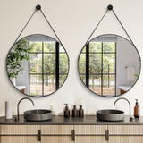 Round Hanging Mirror with Strap  Decorative Wall Mirror 60cm Nordic Style