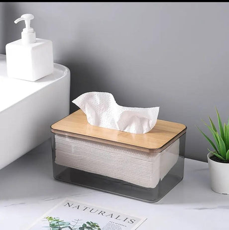Acrylic Transparent Serviette Holder with Bamboo Lid – Modern Napkin Dispenser