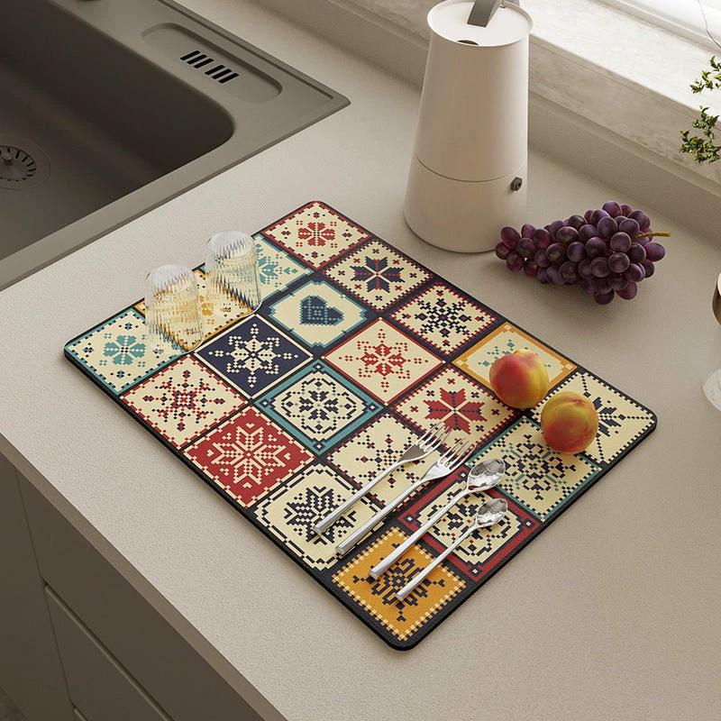 Absorbent Dish Drying Mat 30x40 cm Stylish Prints for Kitchen Kitchen Linen Drain Boards