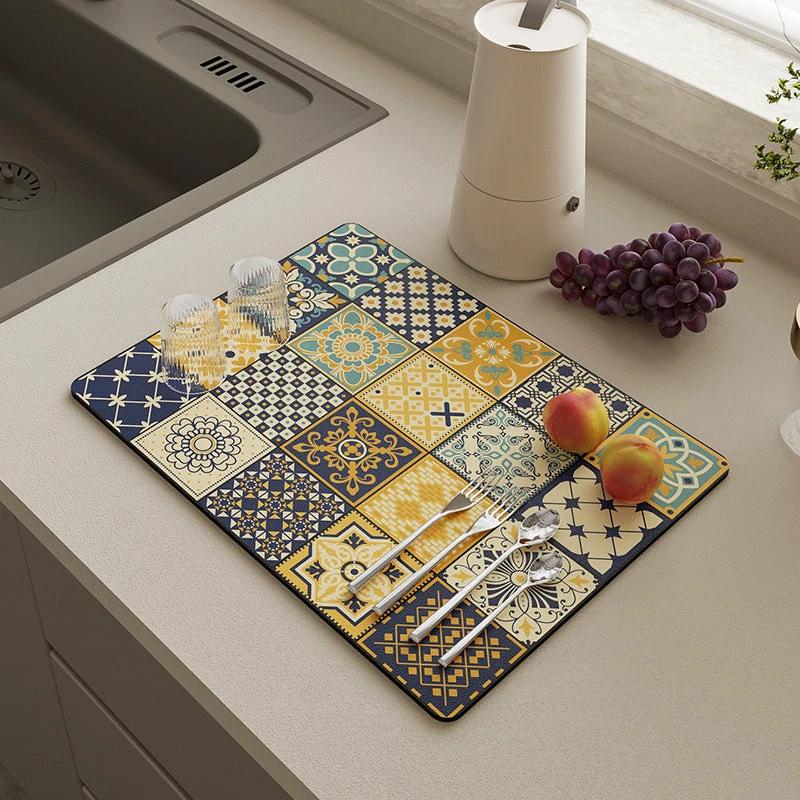 Absorbent Dish Drying Mat 30x40 cm Stylish Prints for Kitchen Kitchen Linen Drain Boards
