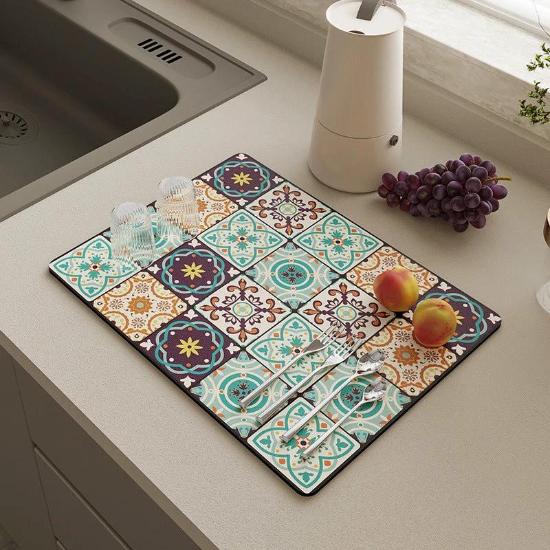 Absorbent Dish Drying Mat 30x40 cm Stylish Prints for Kitchen Kitchen Linen Drain Boards