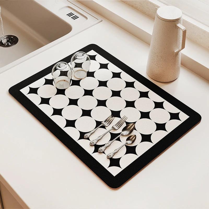 Absorbent Dish Drying Mat 30x40 cm Stylish Prints for Kitchen Kitchen Linen Drain Boards