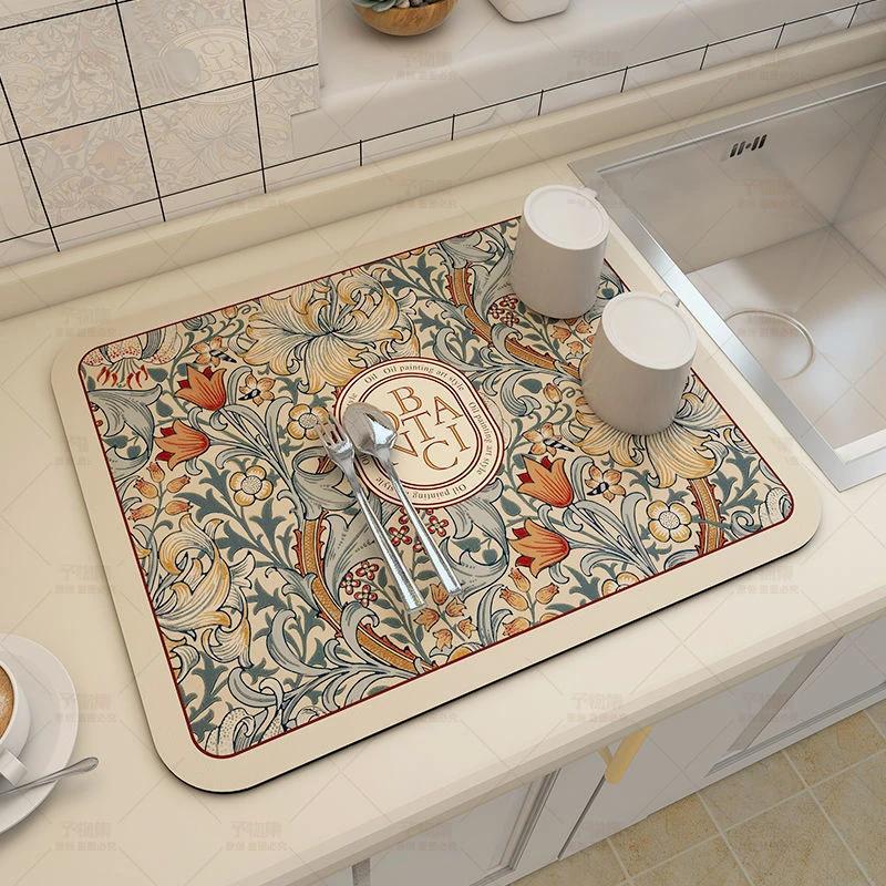 Absorbent Dish Drying Mat 30x40 cm Stylish Prints for Kitchen Kitchen Linen Drain Boards