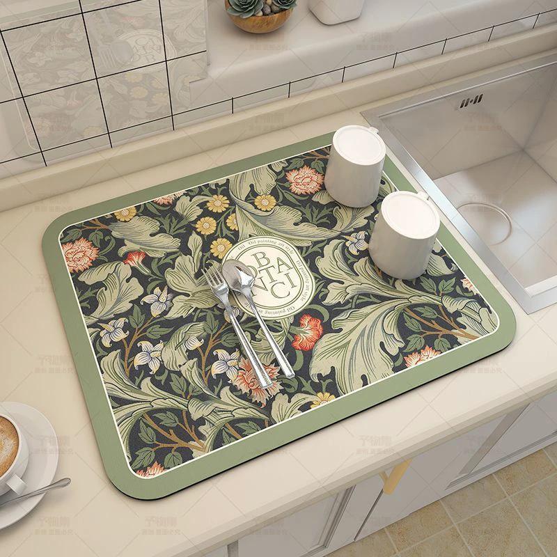 Absorbent Dish Drying Mat 30x40 cm Stylish Prints for Kitchen Kitchen Linen Drain Boards