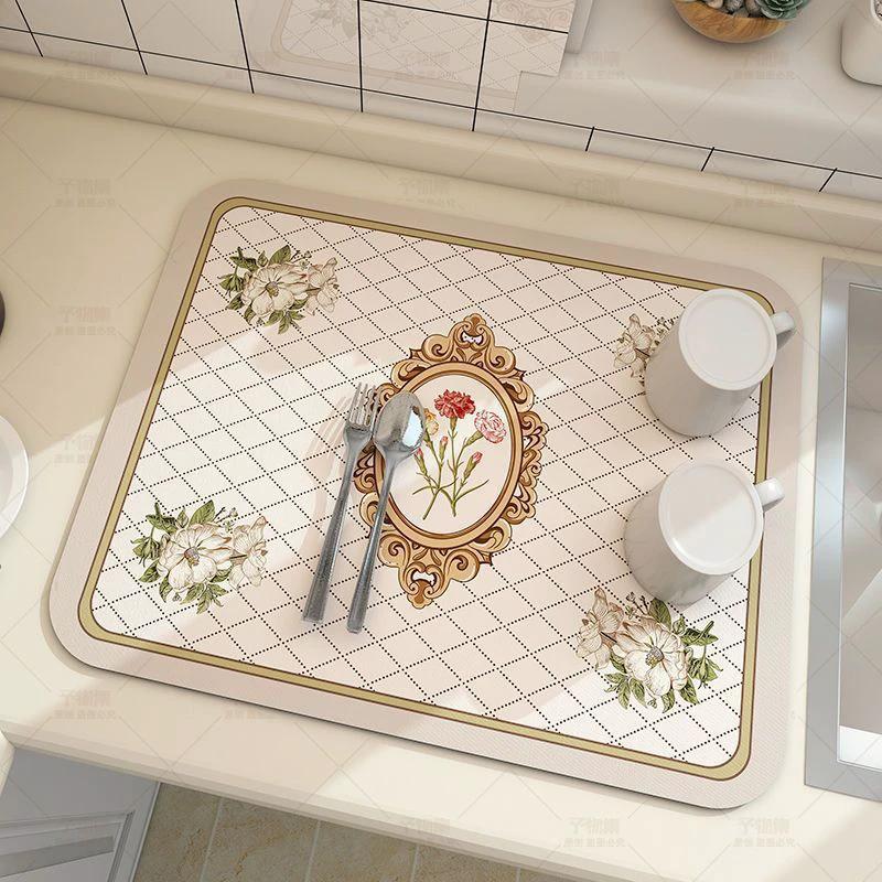 Absorbent Dish Drying Mat 30x40 cm Stylish Prints for Kitchen Kitchen Linen Drain Boards