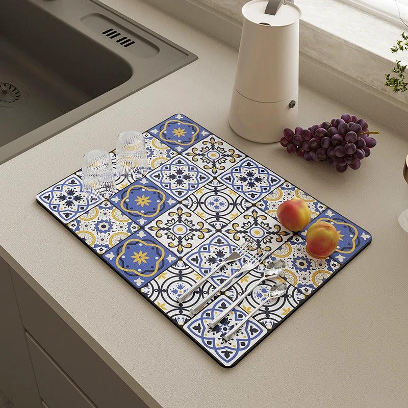 Absorbent Dish Drying Mat 30x40 cm Stylish Prints for Kitchen Kitchen Linen Drain Boards