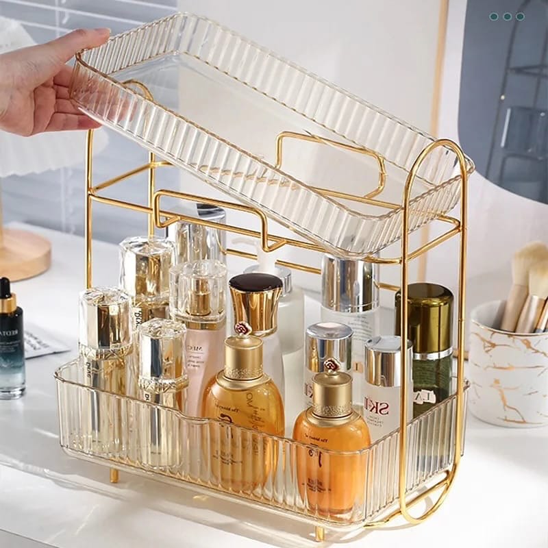 Acrylic Double Layer Cosmetic Organizer with Large Capacity for Makeup, Toiletries, and Snacks