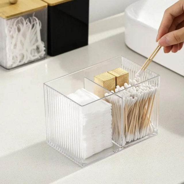 Acrylic Earbuds Swab Organizer with Bamboo Cover