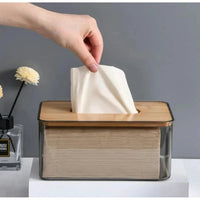 Acrylic Transparent Serviette Holder with Bamboo Lid – Modern Napkin Dispenser Napkin Holder Napkin Holders