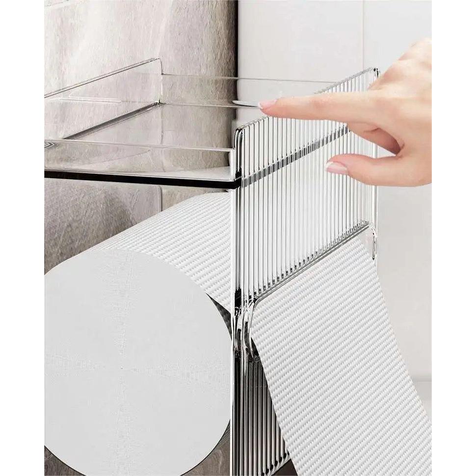 Acrylic Wall Mounted Tissue Box | Bathroom Toilet Paper Storage | Napkin Paper Dispenser | Punch-Free Installation