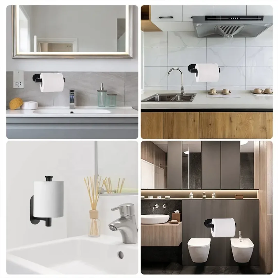 Adhesive Toilet Roll Paper Holder No Drill Stainless Steel Wall Mount Dispenser.