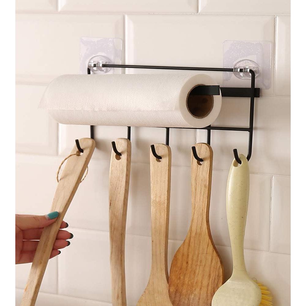 Adhesive Wall Mounted Tissue Holder – Black, No Drilling Organizer for Kitchen & Bathroom | Multifunction