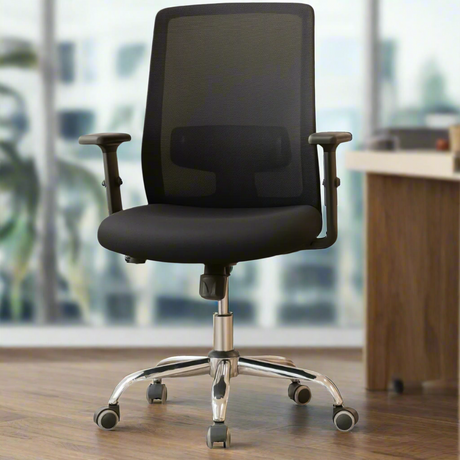 Adjustable Ergonomic Mesh Office Chair with Chrome Base and Padded Seat