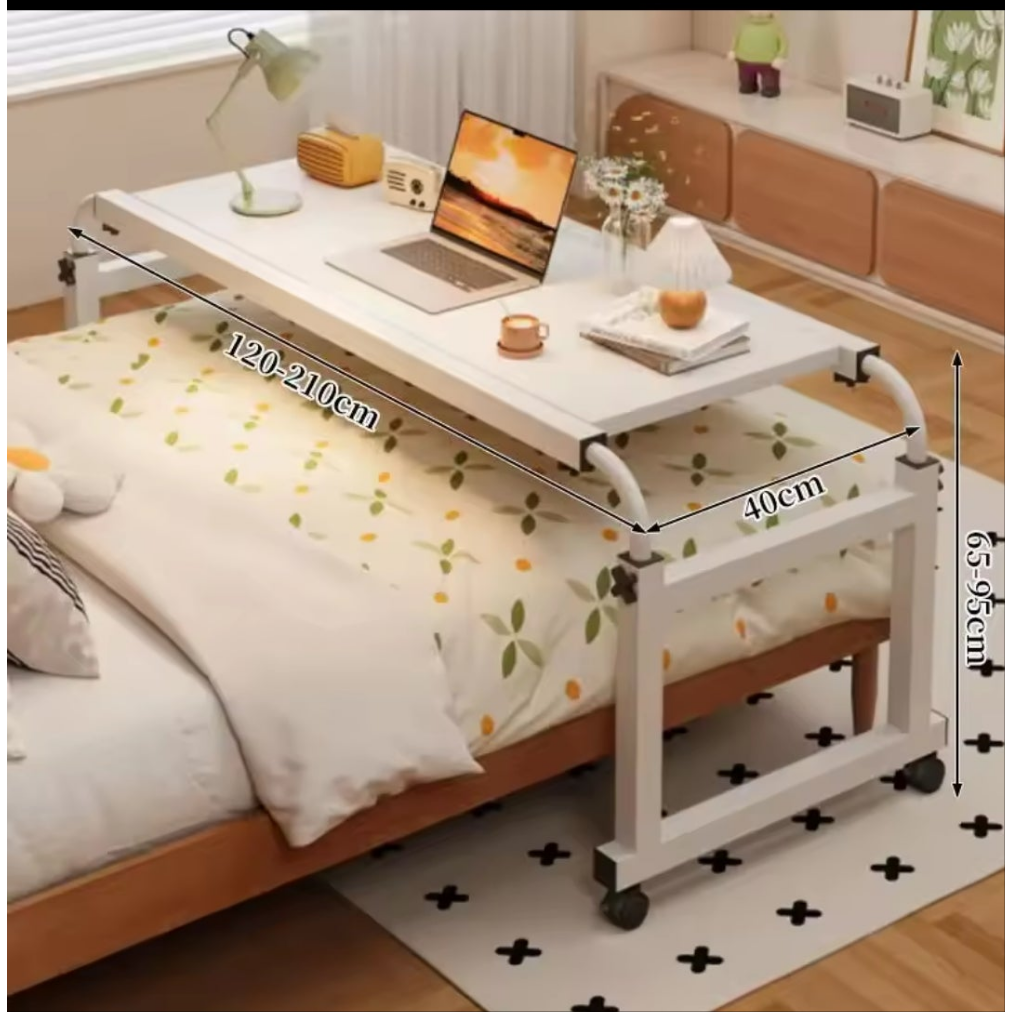 Adjustable Over Bed Laptop Desk Ergonomic Study Table with Wheels, Height & Length Adjustable (140–230cm)