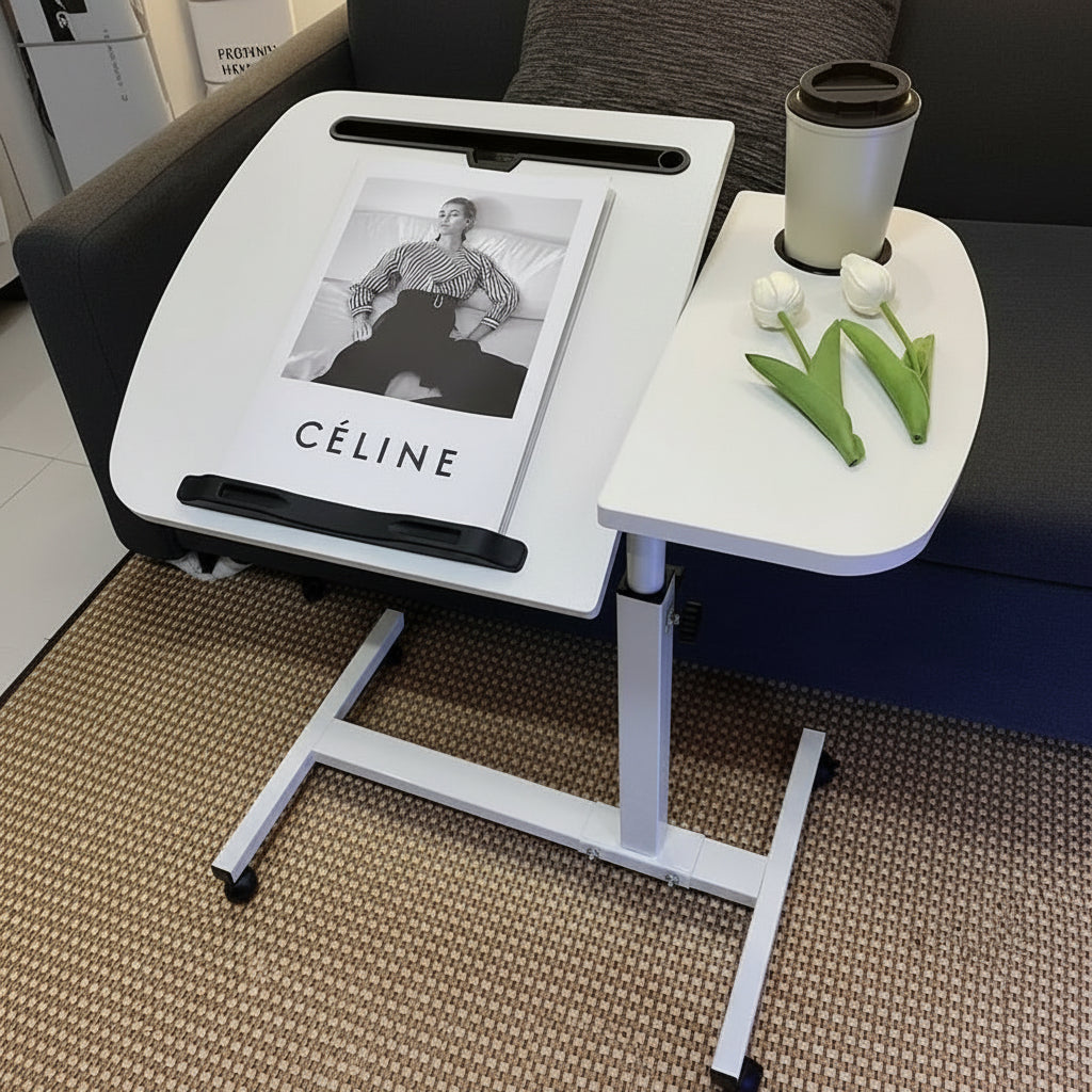 Adjustable Overbed Laptop Table with Wheels Rolling Multi-Purpose Bedside Desk Furniture Folding Tables